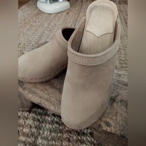 No. 6 Beige Suede Clog Mules